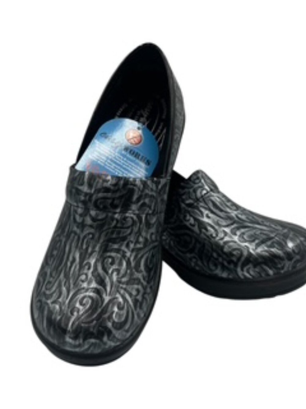 NEW Easy Street Professional Slip On Shoes Women's  size 9 Silver Black  NWT‎